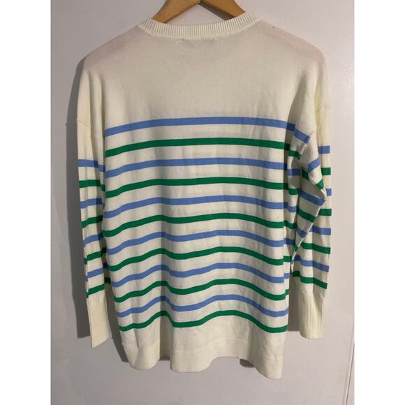 Loft oversized sweater women’s size XS cream blue green stripes soft cozy - Picture 2 of 5